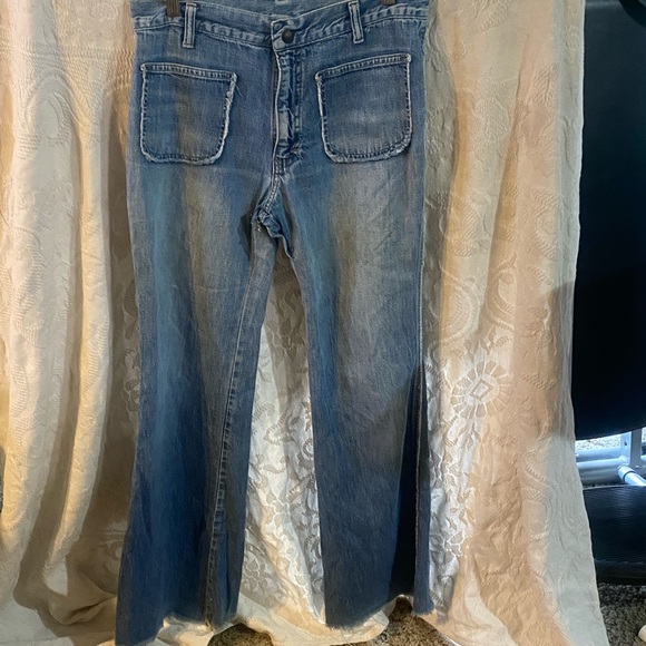 Vintage 1970s Light Blue Frayed Wide-Leg Jeans - Picture 2 of 13